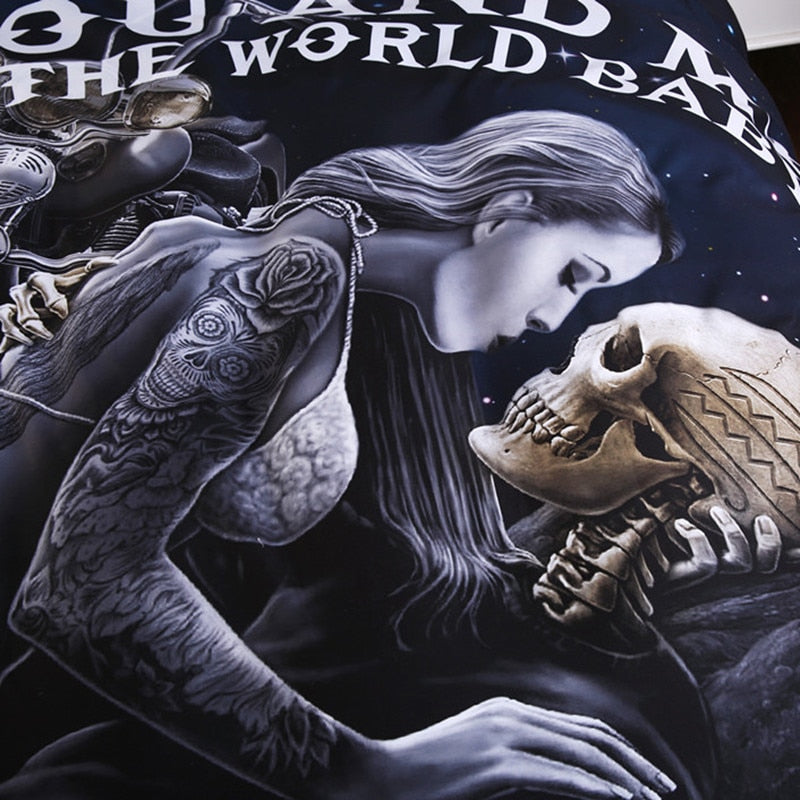 Black skull bedding set queen size 3d Couple kissing skull printed duvet Cover With Pillowcases