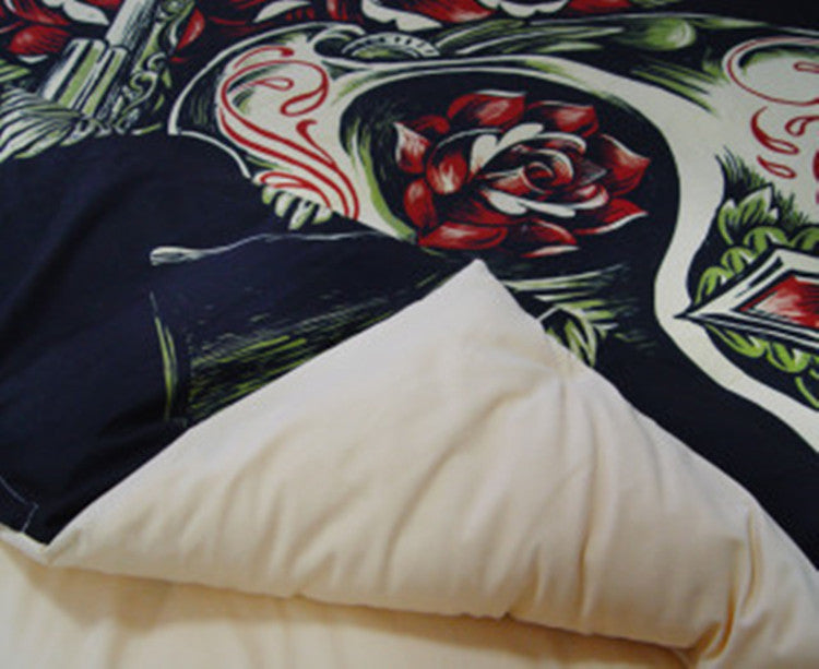 Fanaijia rose Skull Bedding Sets queen size Sugar pistol skull Duvet Cover Bed cool skull Print Black Bedclothes AU US bedline