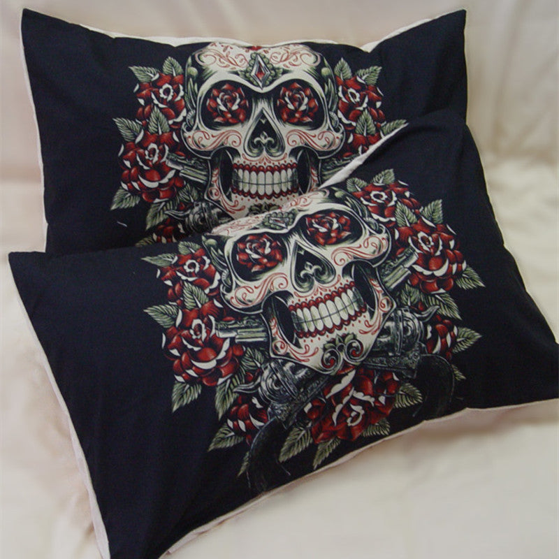 Fanaijia rose Skull Bedding Sets queen size Sugar pistol skull Duvet Cover Bed cool skull Print Black Bedclothes AU US bedline
