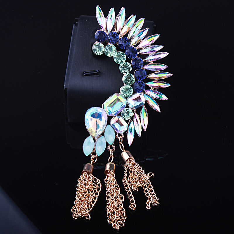 Fashion Chain Tassel Ear Cuff Long Big Ear Cuffs Jewelry Crystal Earcuff Clip On Earrings For Women