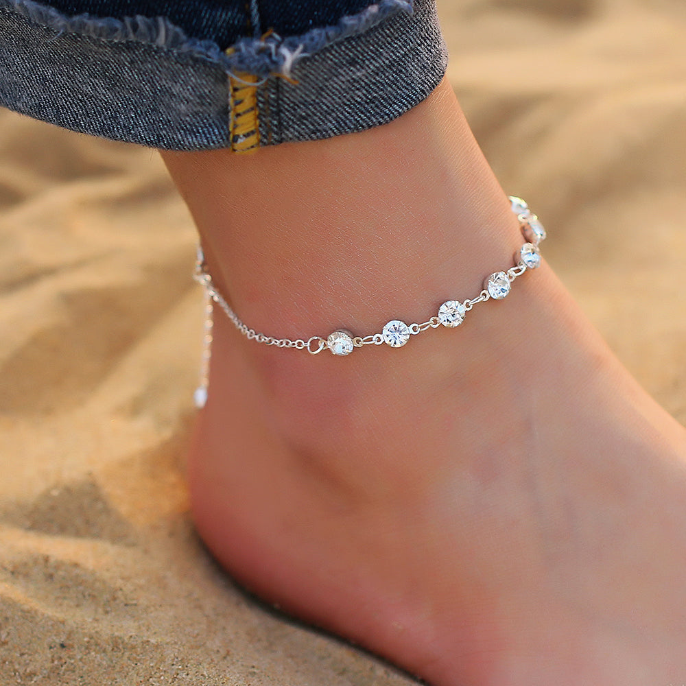 Fashion Crystal Anklets For Women Gold Silver Color Boho Anklet Strap Bracelet on the Leg Foot Bracelets Bohemian Jewelry Gift