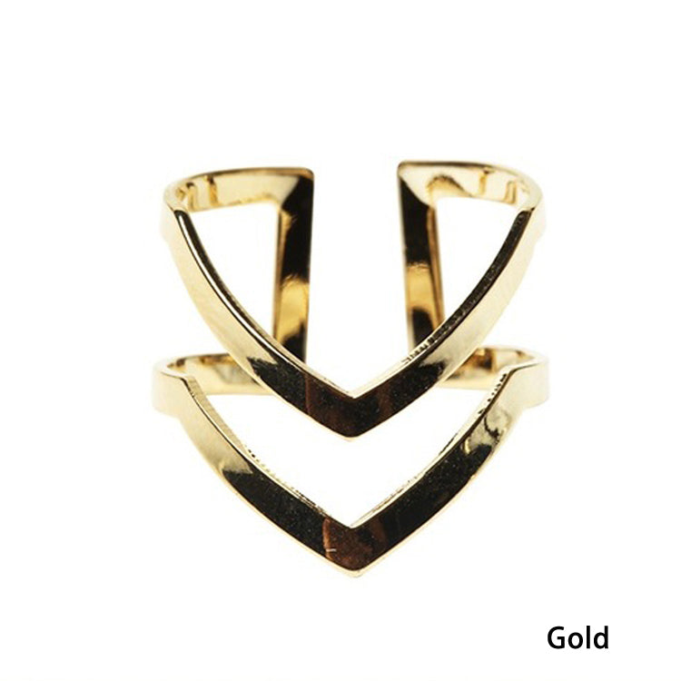 Fashion Gold Silver Plated Double V-shaped Half Opened Adjustable Vintage Woman Rings Charming Jewelery