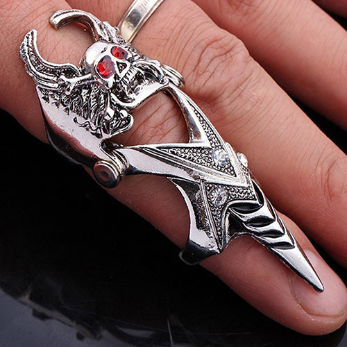 Fashion Gothic Punk Skull Joint Knight Finger Titanium Steel Ring Men Jewelry