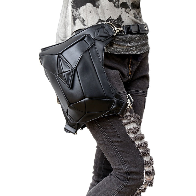 Fashion Gothic Steampunk Skull Retro Rock Bag Men Women Waist Bag Shoulder Bag Phone Case Holder Vintage Leather Messenger Bag