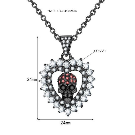 Fashion Love Heart Punk Skull Necklaces Pendants Zircon Crystals   Necklaces