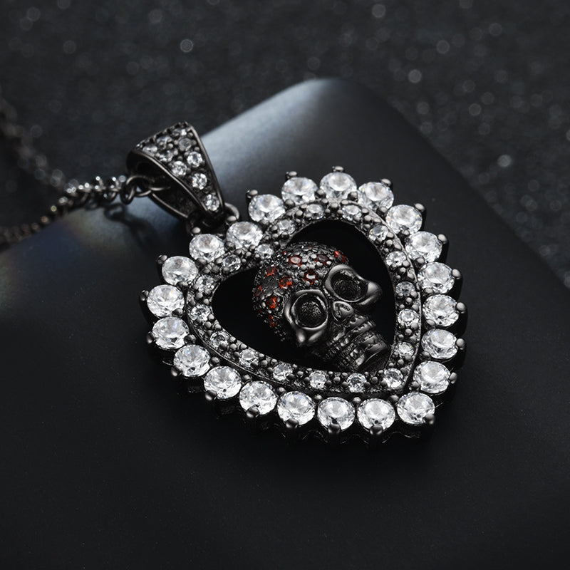 Fashion Love Heart Punk Skull Necklaces Pendants Zircon Crystals   Necklaces