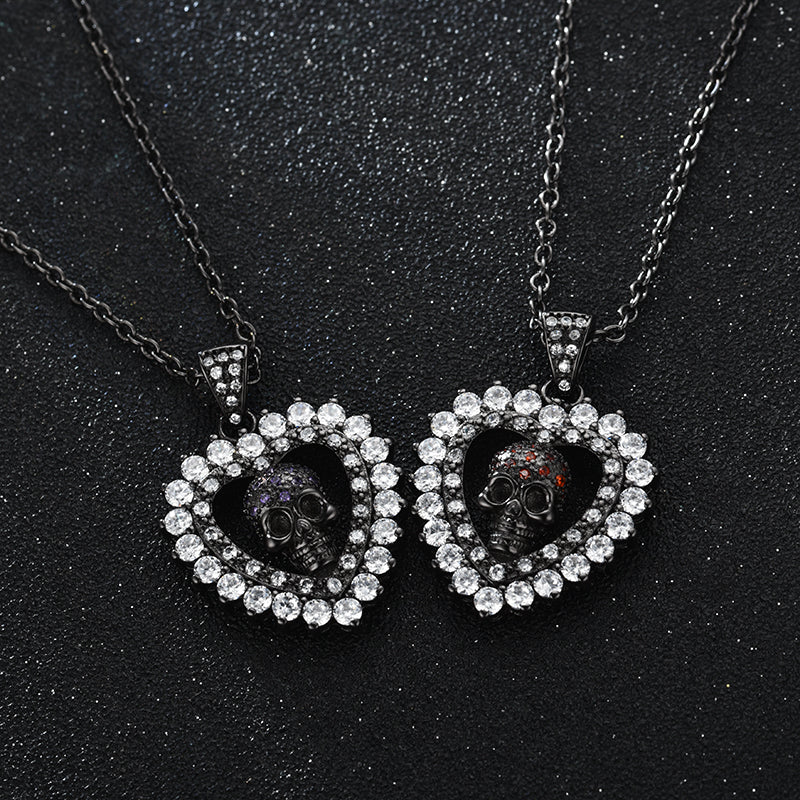 Fashion Love Heart Punk Skull Necklaces Pendants Zircon Crystals   Necklaces