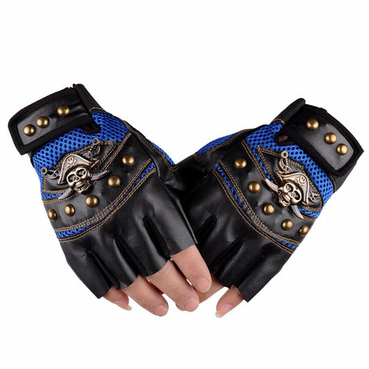 Fashion Men Ridding Gloves Pirates of the Caribbean Captain Skull Accessories Half-finger Glove Rivet Breathable Sport Glove