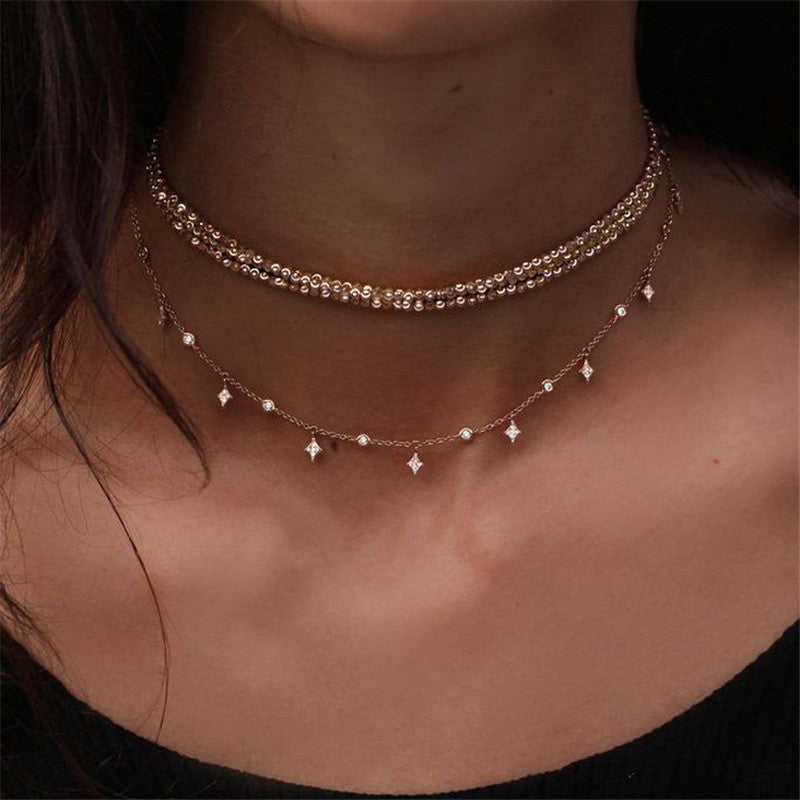 Fashion Multi Layer Bohemian Geometry Choker Necklace for Women CZ Crystal Rhombus Pendant Necklace Party Jewelry Christmas Gift