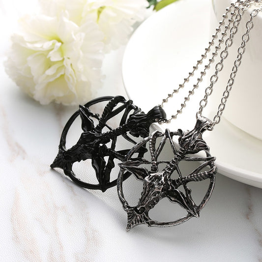 Fashion Retro Pentagram Pan God Skull Goat Head Pendant Chain Necklace Unisex Luck Alloy Retro Vintage Jewelry