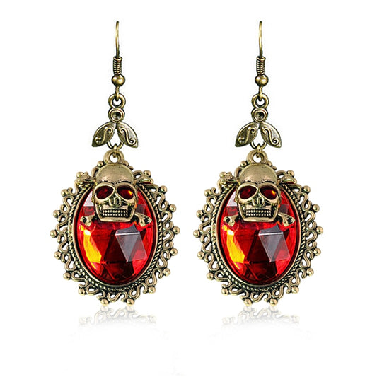 Fashion Retro skull Punk Ancient bronze plating Double layer skull head big Acrylic earrings for women and men Halloween party