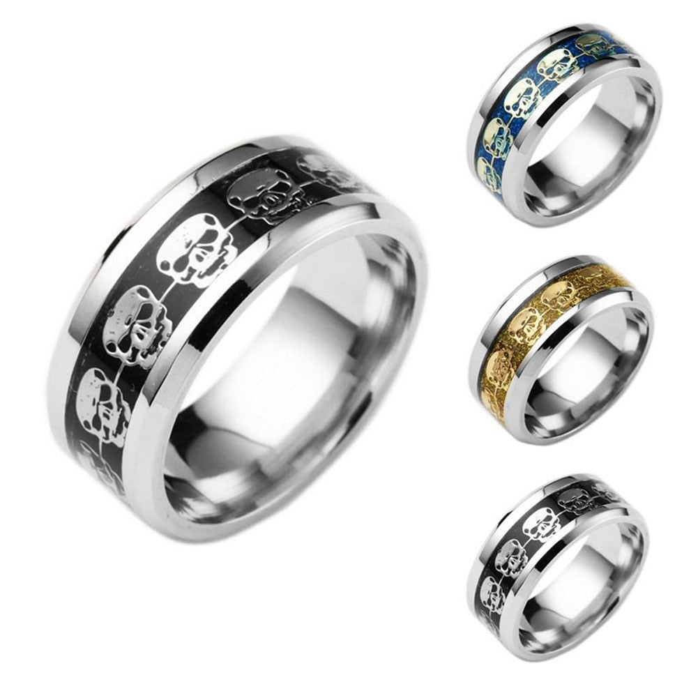 Fashion Rings for Men Gift Mens Jewelry Never Fade Stainless Steel Skull Ring Gold Filled Blue Black Skeleton Pattern Man Biker