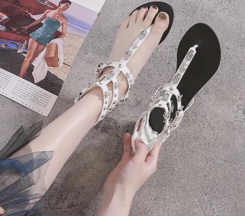 Fashion Sandals Woman Rhinestone Shoes Female Crosses Skull