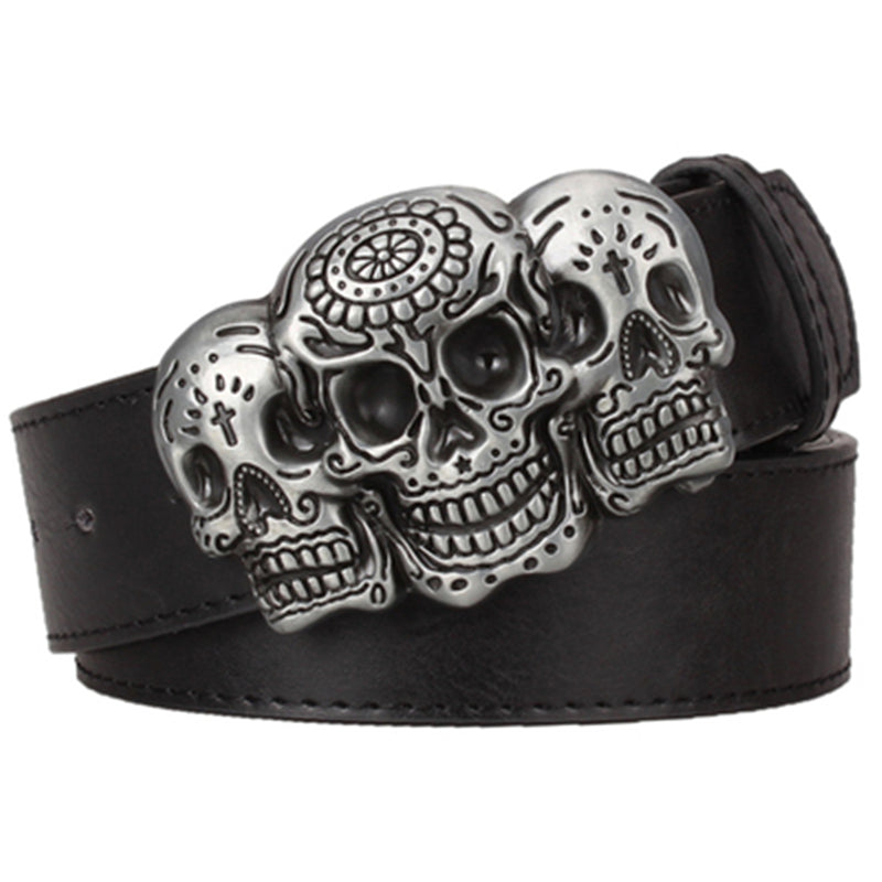 Fashion Wild men belts metal buckle retro Devil Skull belt bold hip hop Street Dance belt exaggerated shape
