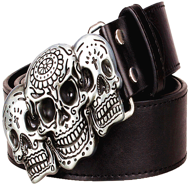 Fashion Wild men belts metal buckle retro Devil Skull belt bold hip hop Street Dance belt exaggerated shape