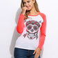 Fashion Women T shirts O Neck Raglan Long Sleeve Pattern Skull Printed Tees LAdies Clothing Patchwork Pullover T Shirt SVH032302