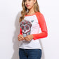 Fashion Women T shirts O Neck Raglan Long Sleeve Pattern Skull Printed Tees LAdies Clothing Patchwork Pullover T Shirt SVH032302