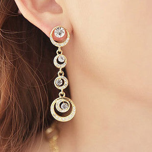 Fashion clip-on earrings cusion Long full Rhinestone water droplets Moon non pierced earrings ear clips bridal