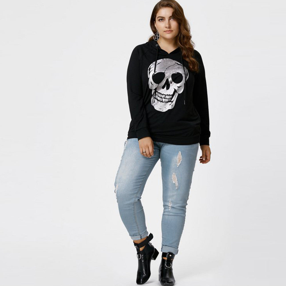 Feitong casual women's sweatshirt  hoodies fashion plus size clothing skull print tops sweatshirt hooded hoody tops blouse
