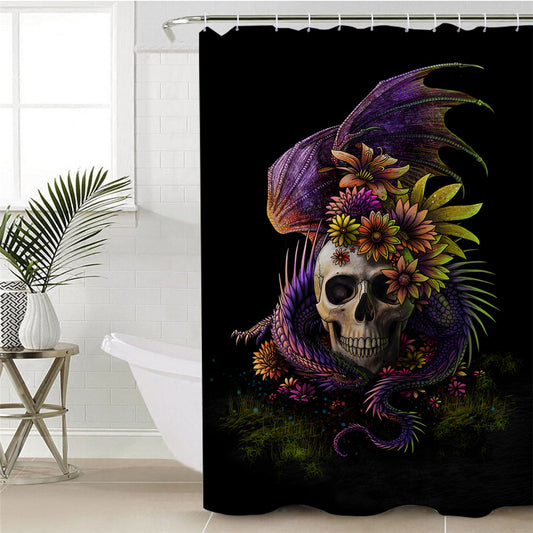 Flowery Skull Shower Curtain Gothic 3D Waterproof Dangerous Monster
