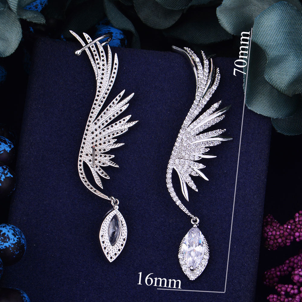 70mm Feather Fashion Popular Luxury Iregular Geometry Earring Full Cubic Zirconia Pave Earring