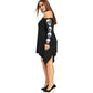 Gamiss Plus Size XL-5XL Cold Shoulder Skulls Dress Women Autumn Mock Neck Long Sleeve Cut Out Dress Casual Vestidos De Festa