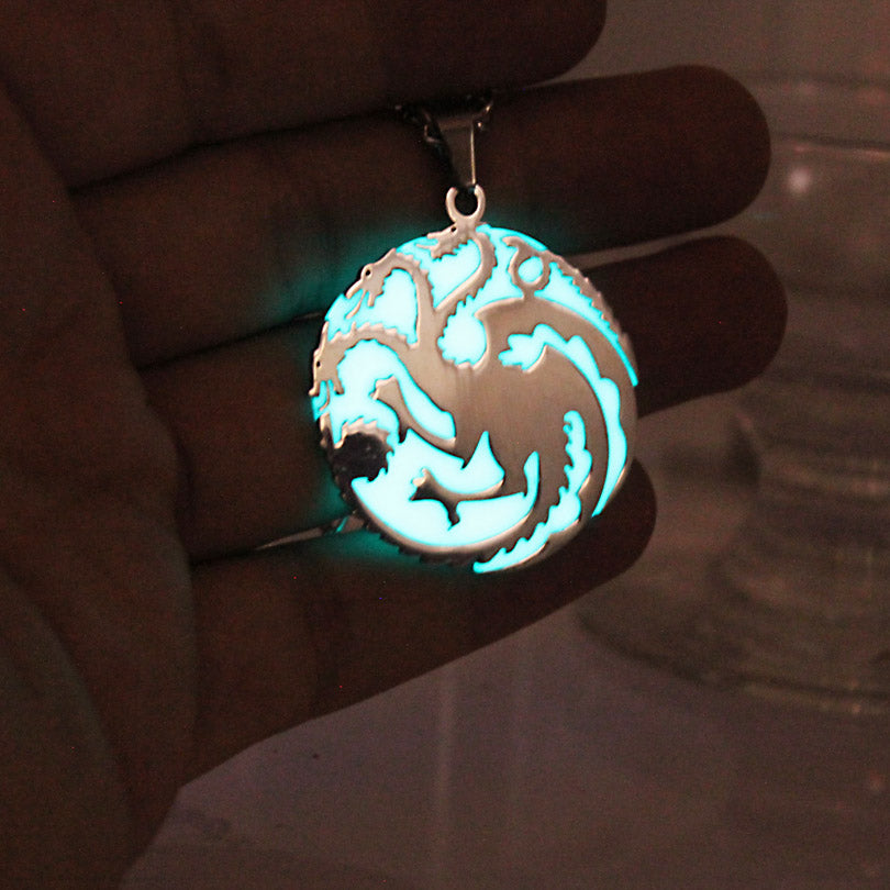 Glow necklace Punk Titanium steel necklace Dragon necklace & Pendants GLOW in the DARK Luminous chain necklace Game of Thro