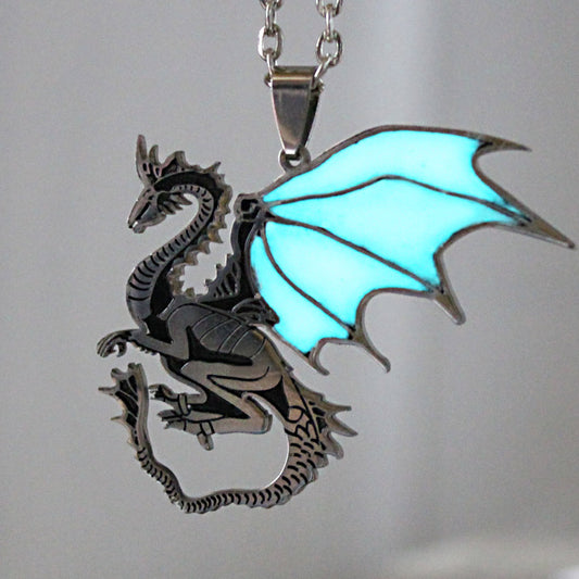 Glowing Steel Dragon Necklace GLOW in the DARK Game of Thrones Dragon Pendants & Necklaces women girls boys gift Sweater chain