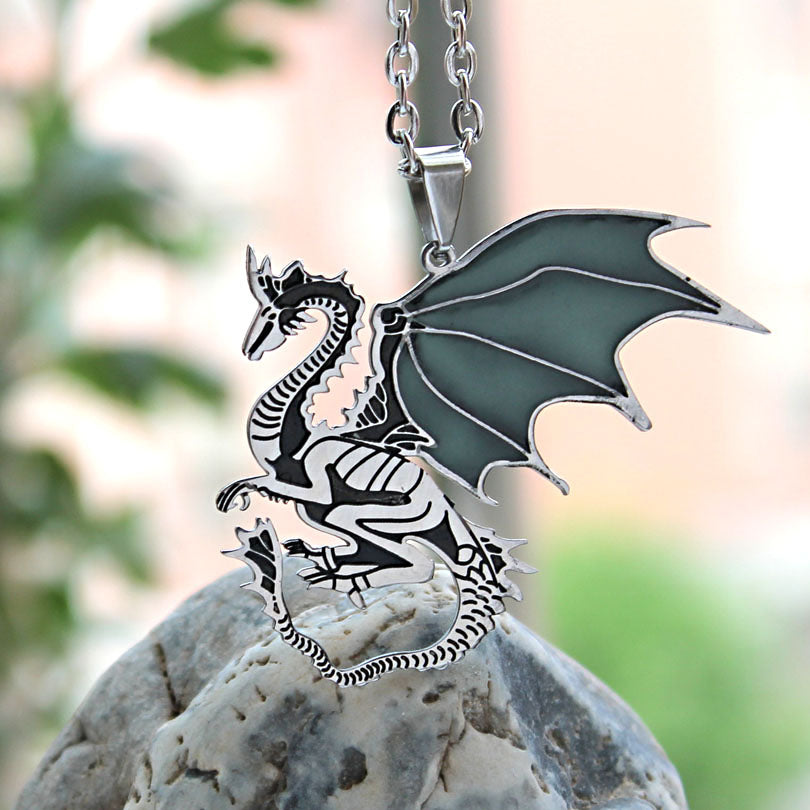 Glowing Steel Dragon Necklace GLOW in the DARK Game of Thrones Dragon Pendants & Necklaces women girls boys gift Sweater chain