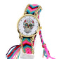 Women vintage Mexican Catrina Style Skull Fashion wristwatch Lace Golden Braided
