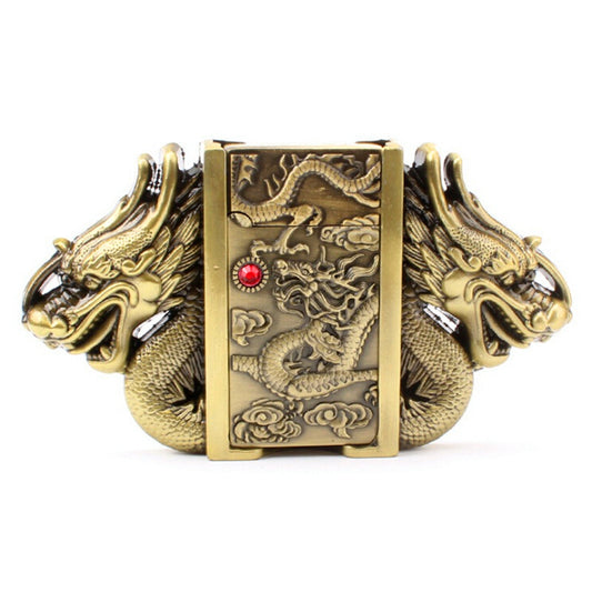 Gold dragon buckle belt lighter belt buckle head metal punk style belts parts men's lighter belt Gas lighter male