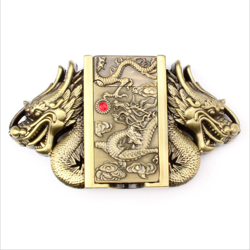 Gold dragon buckle belt lighter belt buckle head metal punk style belts parts men's lighter belt Gas lighter male