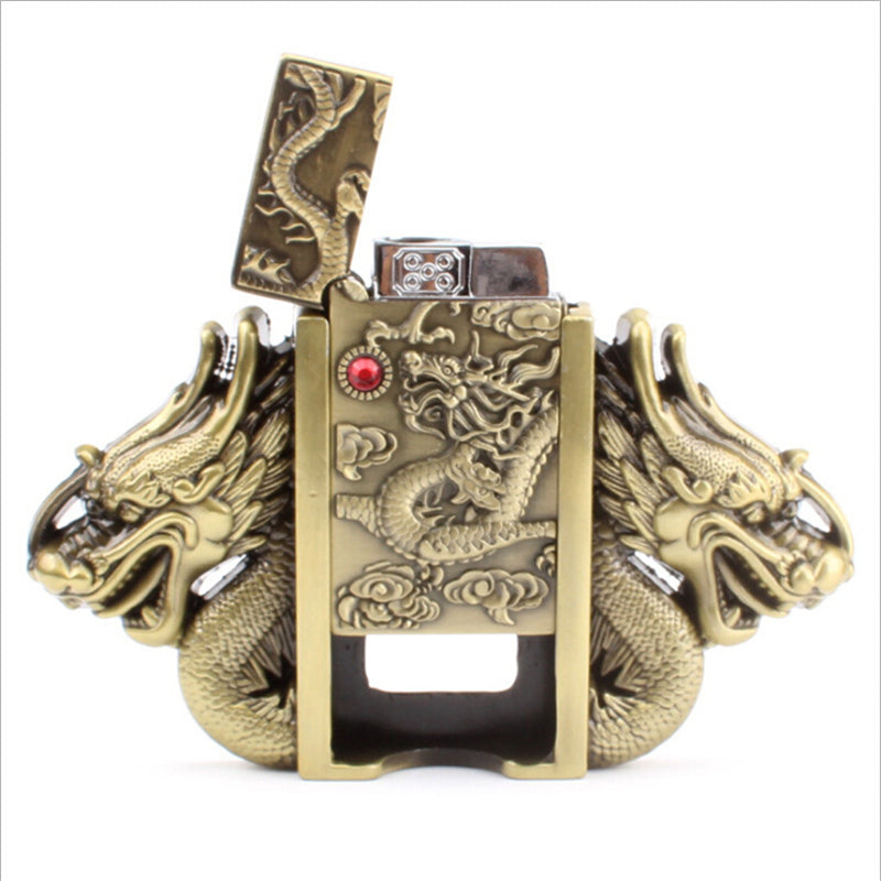 Gold dragon buckle belt lighter belt buckle head metal punk style belts parts men's lighter belt Gas lighter male