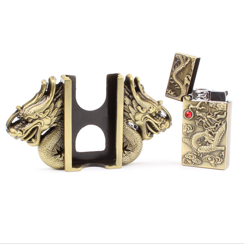 Gold dragon buckle belt lighter belt buckle head metal punk style belts parts men's lighter belt Gas lighter male