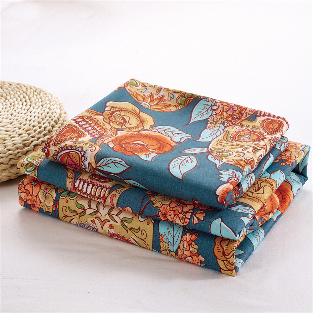 Golden Sugar Skull Bedding Set King Queen Size Flowers Print 4Pcs