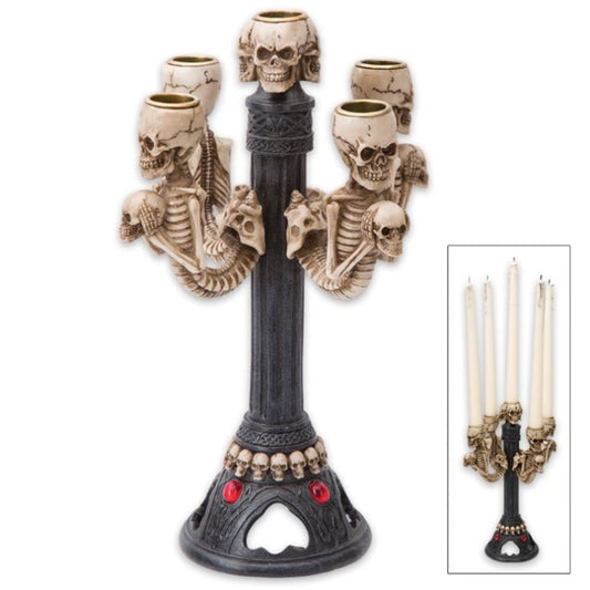 Gothic Skull Skeleton Candle Stick Holder Halloween Punk Table Decoration Cranial Candelabra Cast Resin Skull 5 Candles Holder