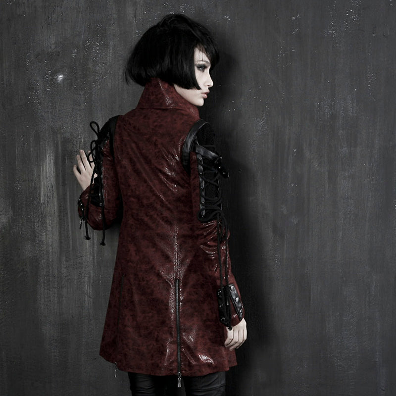 Gothic Vintage HandsomeFaux Leather Long Coats for Women Steampunk Autumn Winter Rubber Sleeve Punk Jacket Fashion Windbreakers