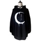 Gothic Women Hoodies Long Sleeve Japanese Moon Print Pullover Loose Hoody Black Thin Sweatshirt