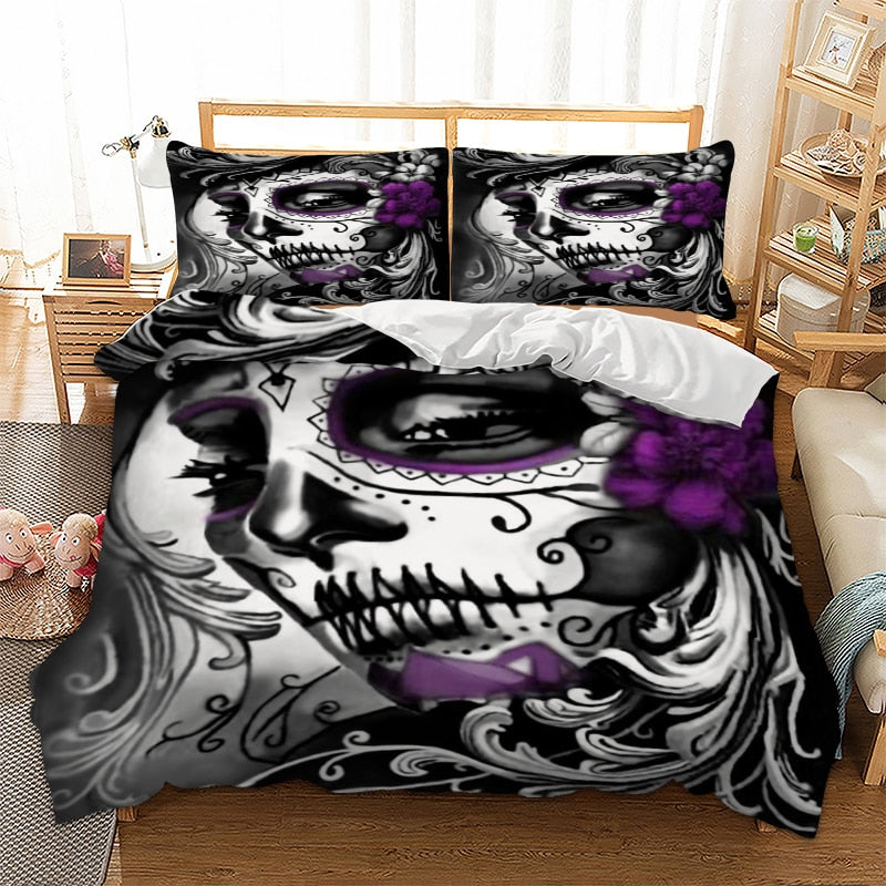 Gothic skull print Bedding Set Twin Full Queen King Super King All Sizes