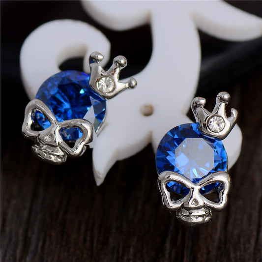Hot Silver Color Cubic Zirconia CZ Cute Skull Pretty Stud Earrings For Women Girls 7 Colors Nice Shipping