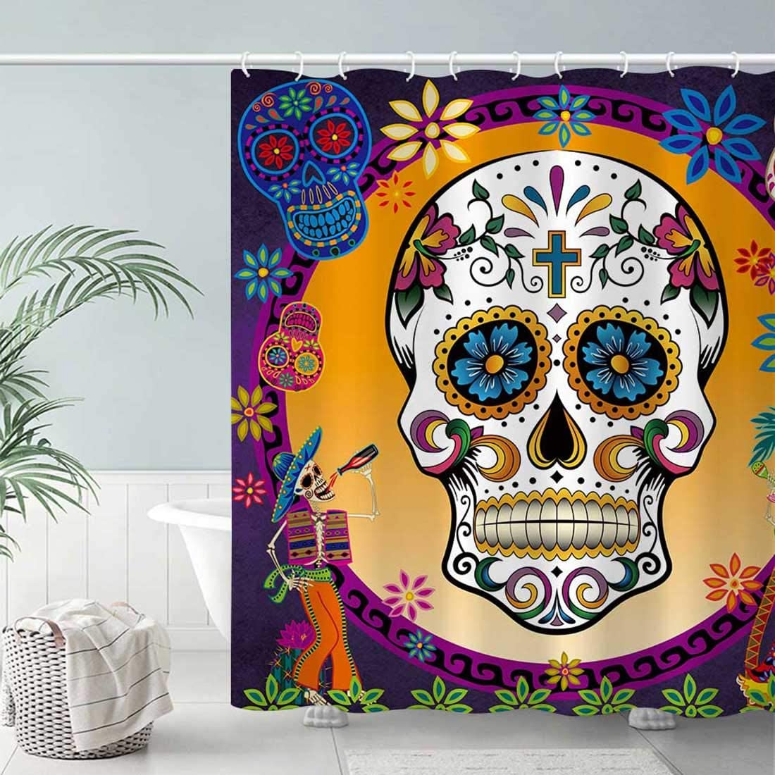 Sugar Skull Day of The Dead Shower Curtain Mexican Home Bath Decor