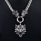 Men stainless steel necklace viking wolf head with Odin
