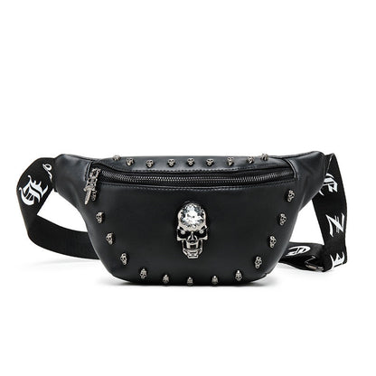 Gothic skull Waist Bag For Men Pu Leather Fanny Pack Punk Skull Rivet Chest Bags Unisex Hip Bum Bag Tide Shoulder Messenger Bags