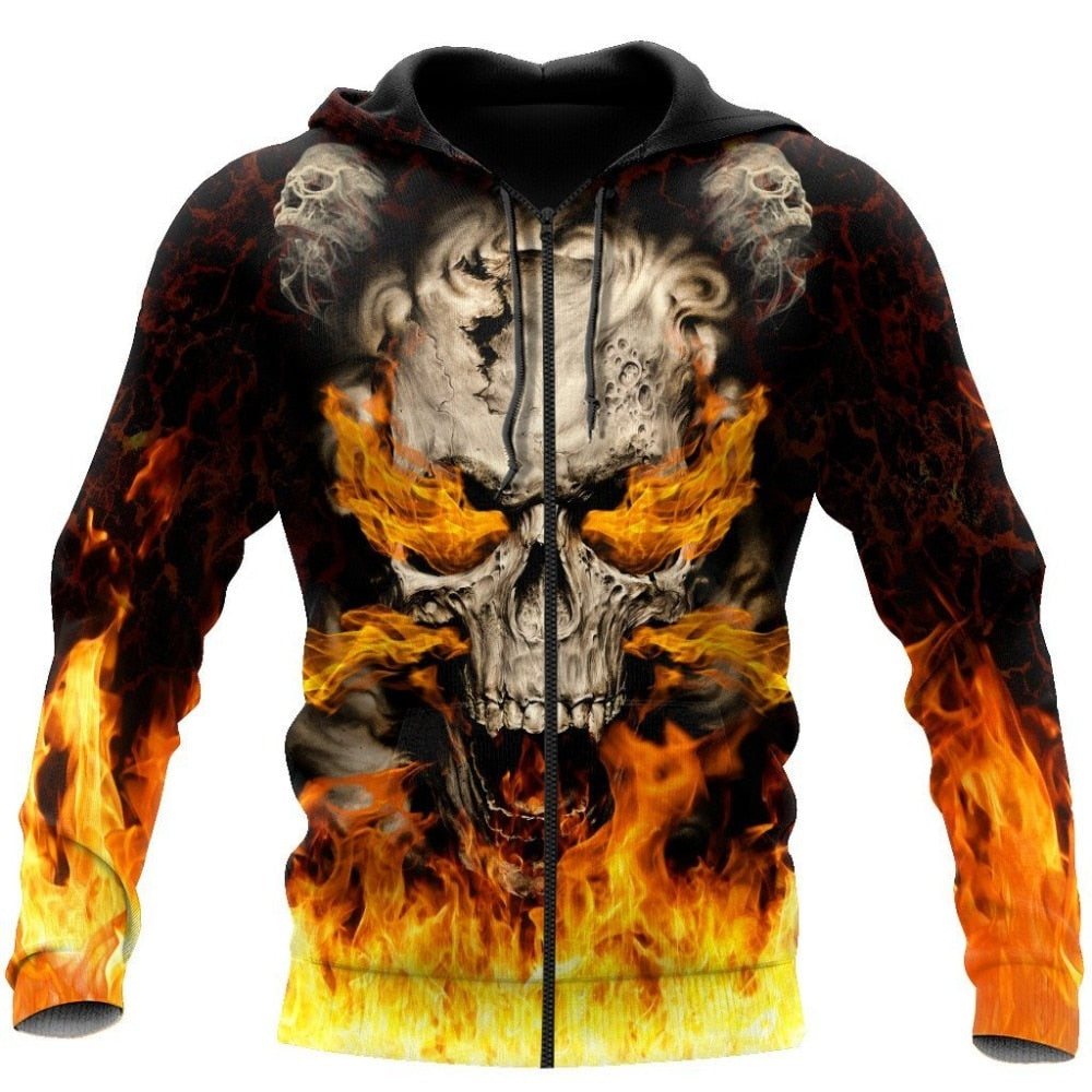 Skulls On Fire Art 3D All Over Printed Fashion Hoodies Men Sweatshirt Unisex Zip Pullover Casual Jacket Tracksuit