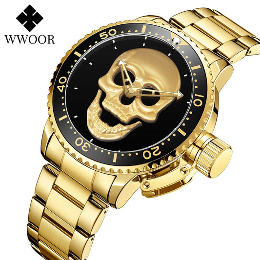 Skull skeleton Luxury Brand Gold Black Skull Men Watches with Stainless Steel Sports Waterproof Quartz Clocks Male Creative Wristwatches