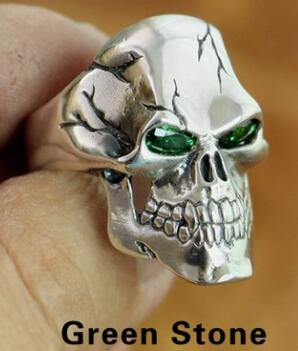 Sterling Silver CZ Eyes Skull Ring Mens Biker