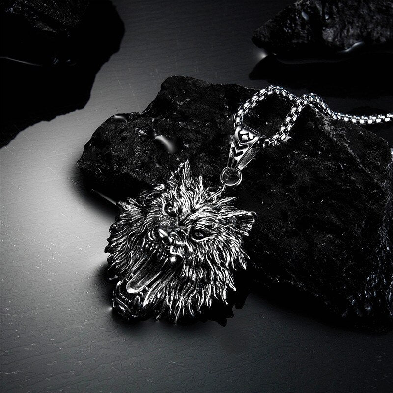 stainless steel hot sell wolf men necklace Punk Vintage wolf head pendant