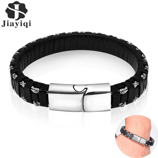 Leather Bracelet for Men Punk Hiphop Style Bracelets Steel