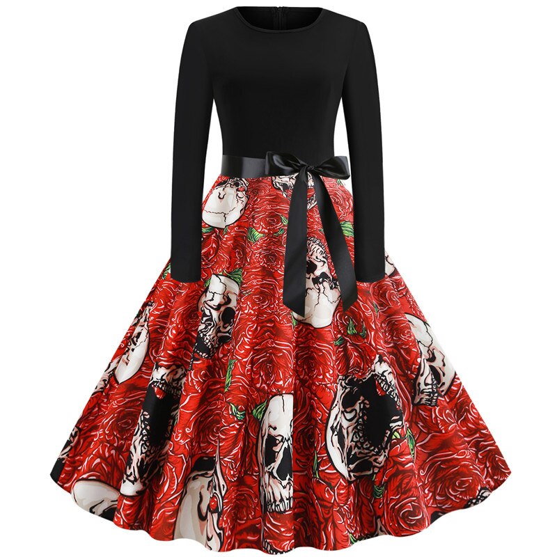 Bloody Skull Print Halloween Party Dresses