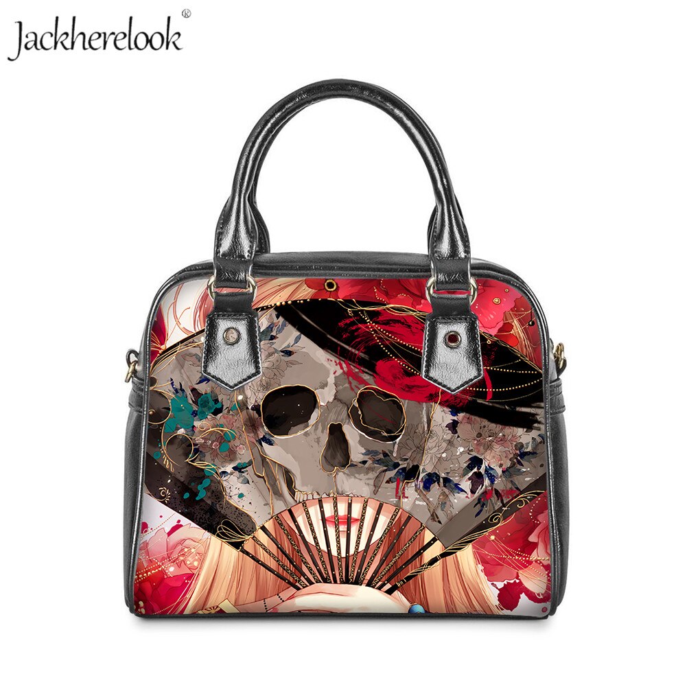 Woman Luxyry Handbag Sugar Rose Flower Skull Printing Gothic Bag
